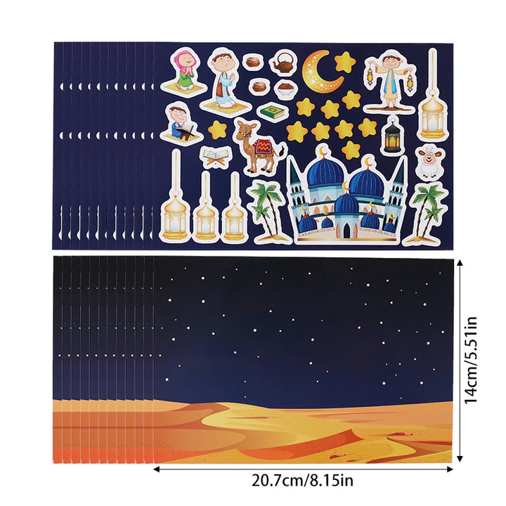 12pcs Eid Mubarak DIY Stickers for Kids