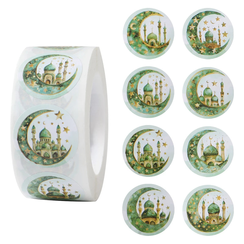 500pcs EID Mubarak Round Stickers Ramadan Kareem Decoration 2025 Islamic Muslim Party Supplies Eid Al Adha Gift Label stickers