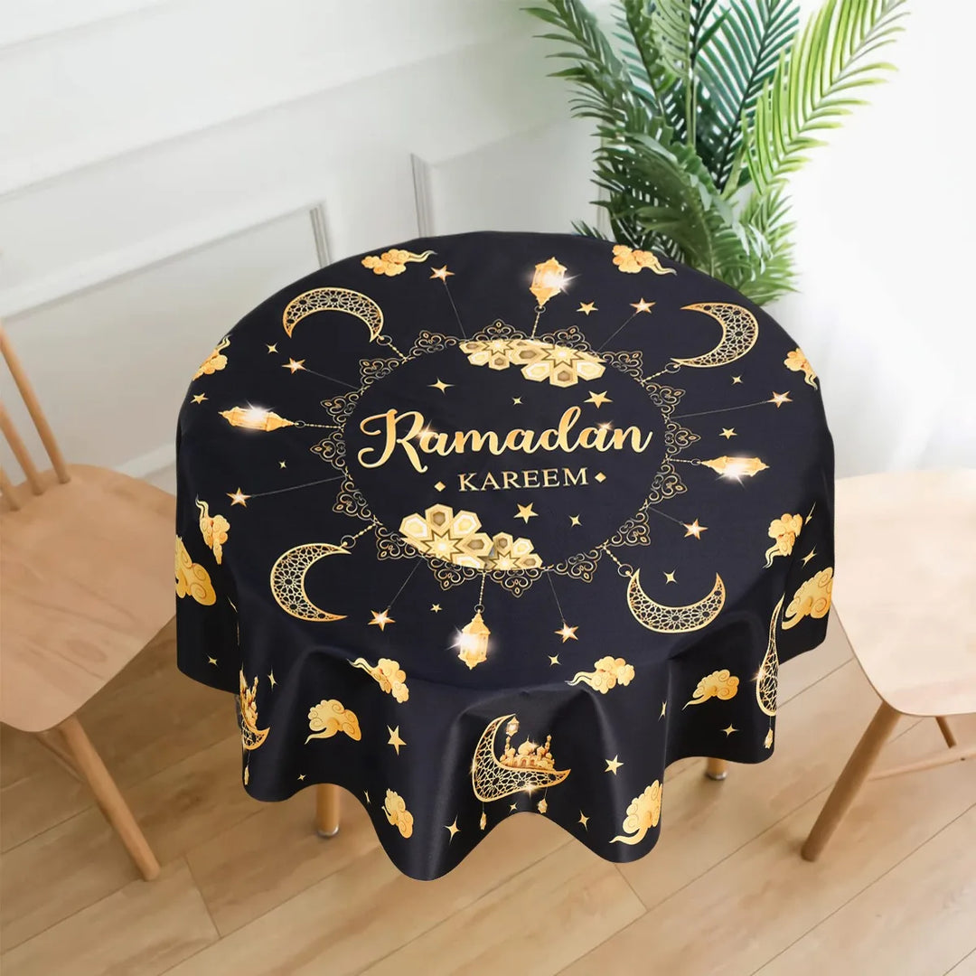 Eid Mubarak Moon Star Round Tablecloth