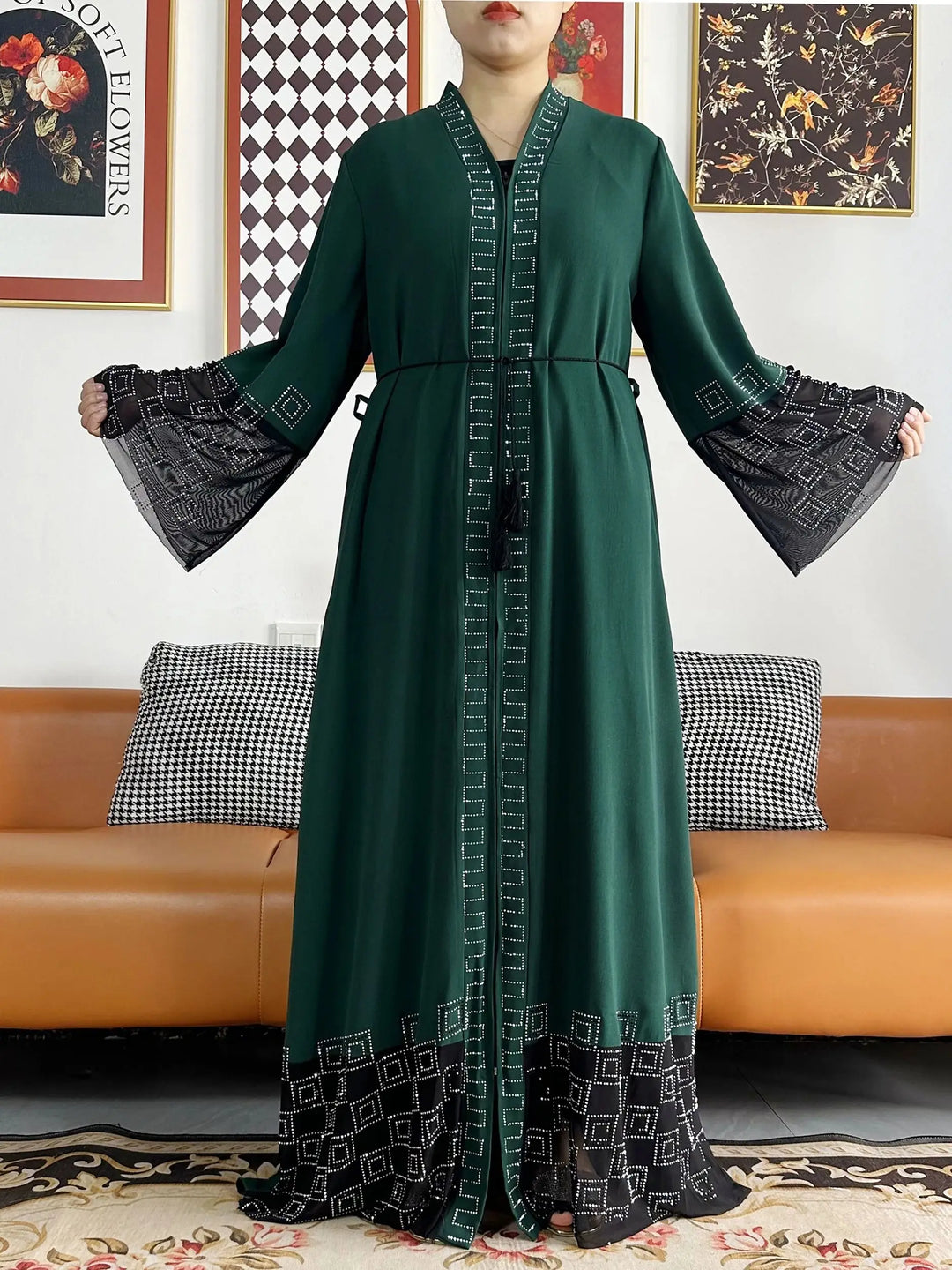 Women Long Sleeve Chiffon Abaya