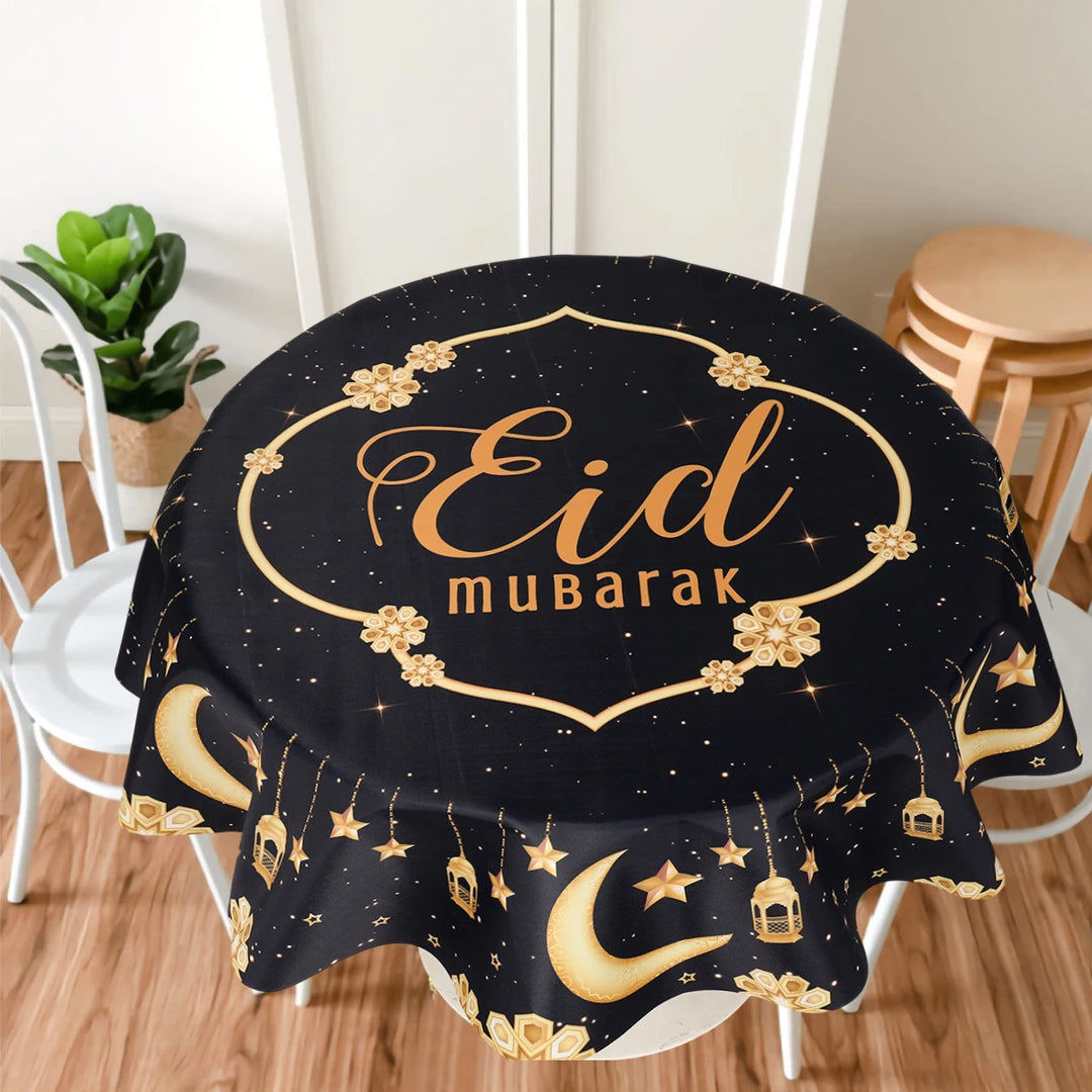 Eid Mubarak Moon Star Round Tablecloth
