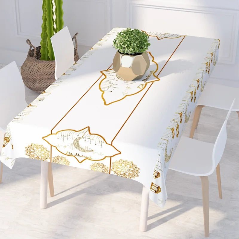 Eid Mubarak Star Moon Tablecloth Ramadan Kareem Decor for Home 2025