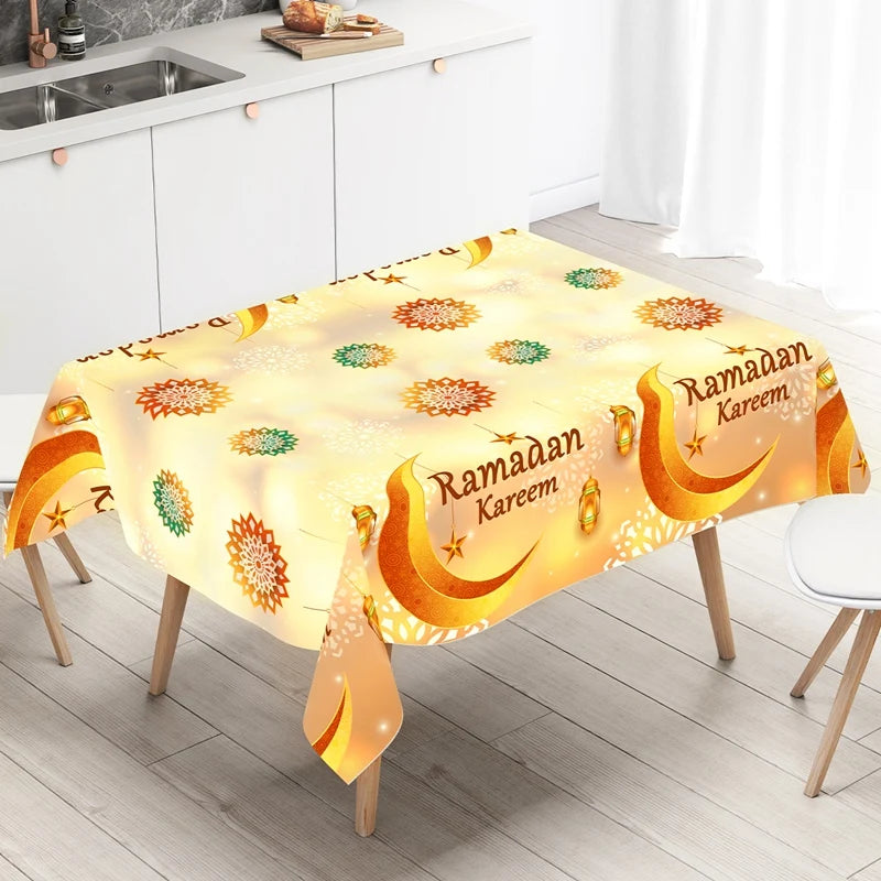 Eid Mubarak Star Moon Tablecloth Ramadan Kareem Decor for Home 2025