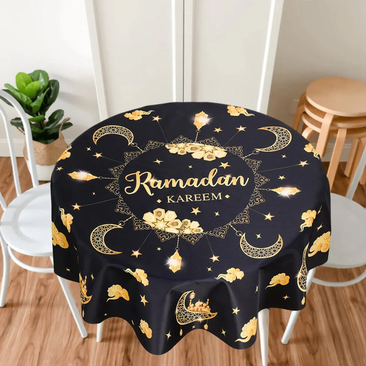 Eid Mubarak Moon Star Round Tablecloth