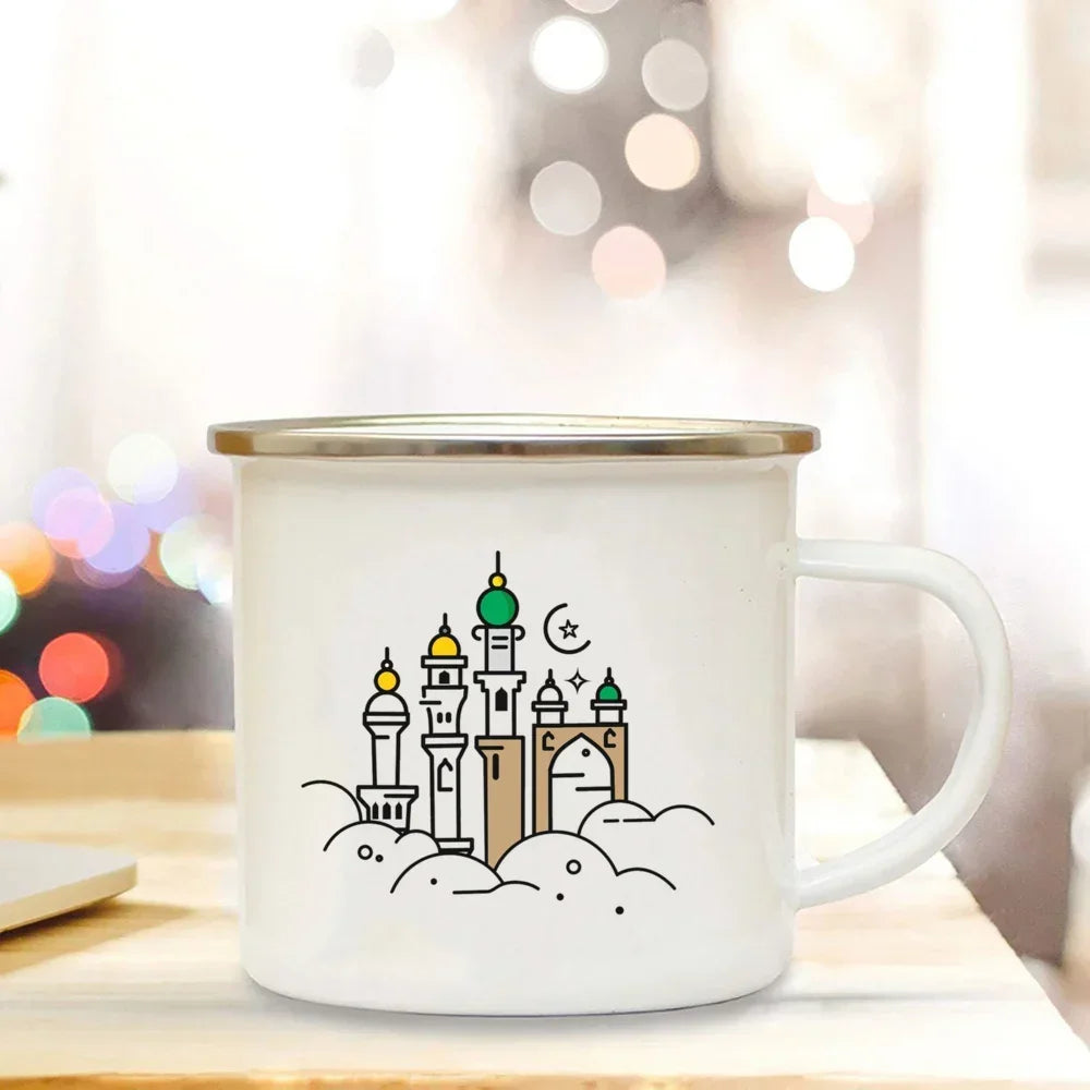 Muslim White Enamel Coffee and Tea Mug