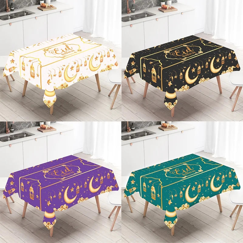 Eid Mubarak Star Moon Tablecloth Ramadan Kareem Decor for Home 2025