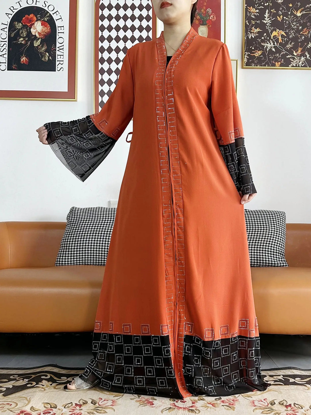 Women Long Sleeve Chiffon Abaya