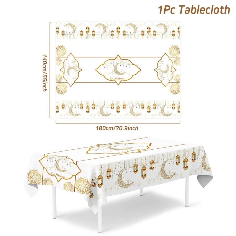 Eid Mubarak Star Moon Tablecloth Ramadan Kareem Decor for Home 2025