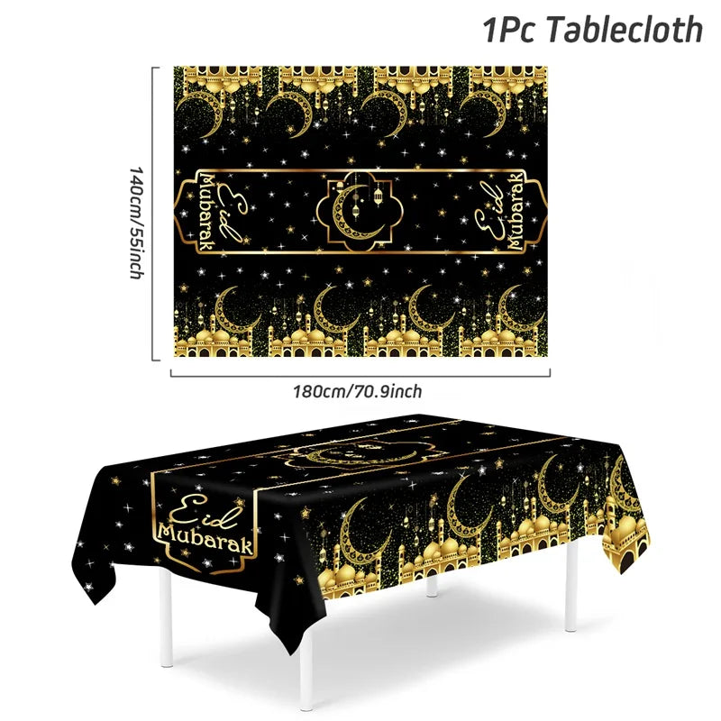 Eid Mubarak Star Moon Tablecloth Ramadan Kareem Decor for Home 2025