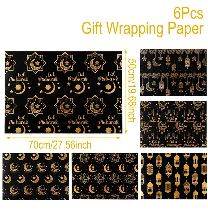 4/8/12pcs Eid Ramadan Mubarak Gift Wrapping Paper
