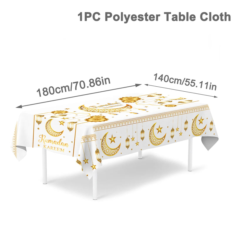 Eid Mubarak Star Moon Tablecloth Ramadan Kareem Decor for Home 2025