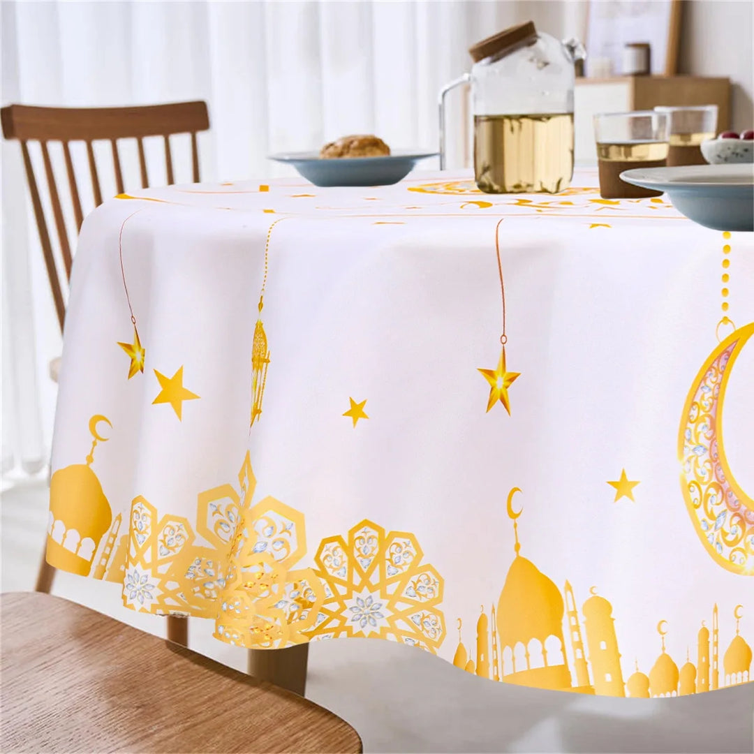Eid Mubarak Moon Star Round Tablecloth