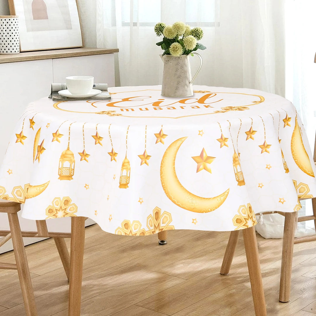 Eid Mubarak Moon Star Round Tablecloth