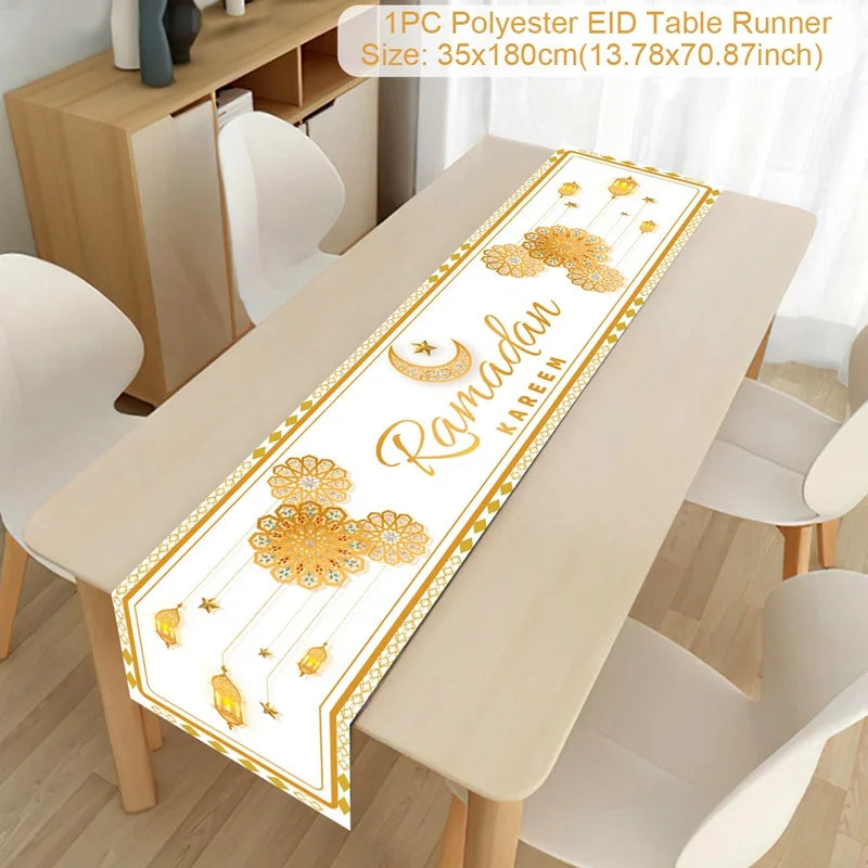 Ramadan Kareem Polyester Table Runner Ramadan Decoration For Home 2025 Islamic Muslim Party Supplies Gift EID Mubarak Al Adha