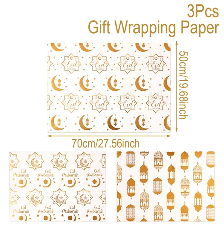 4/8/12pcs Eid Ramadan Mubarak Gift Wrapping Paper