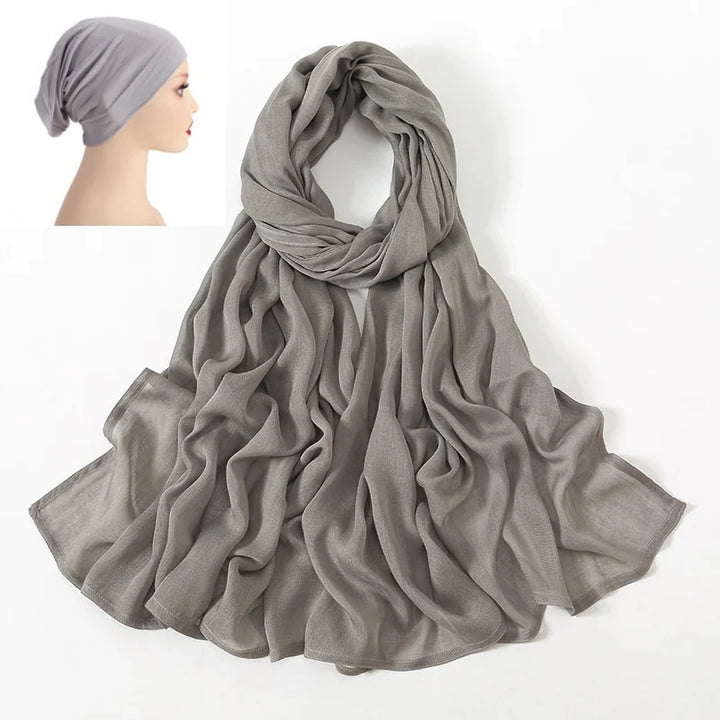 2Pcs/Set Hijab Matching Color Jersey Cap for lady