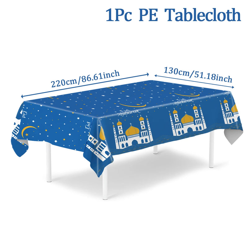 Eid Mubarak Star Moon Tablecloth Ramadan Kareem Decor for Home 2025