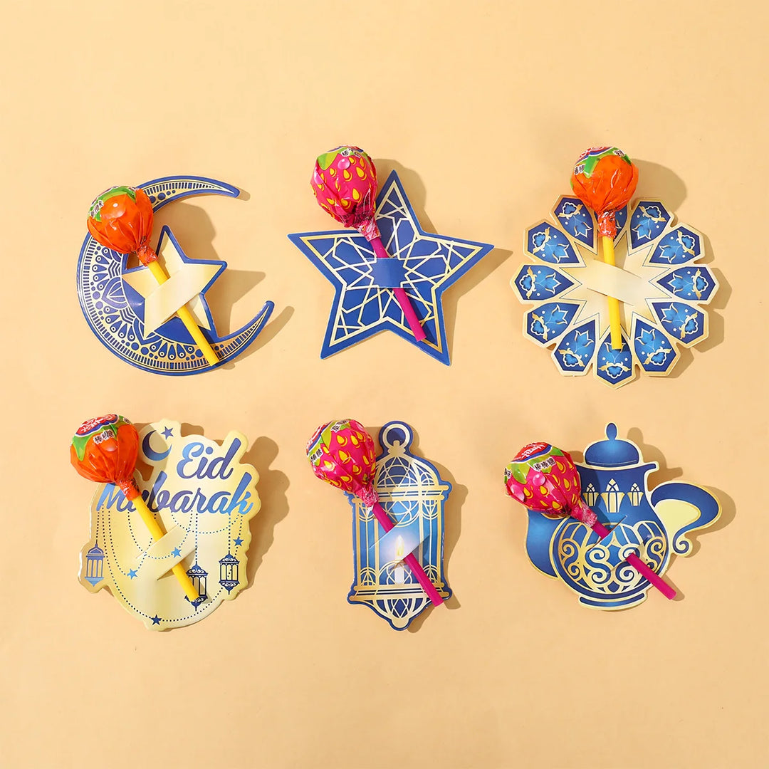 48pcs Eid Mubarak Lollipop Decor Cards