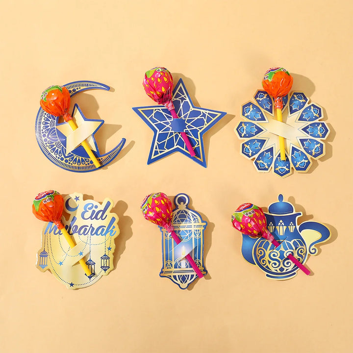 48pcs Eid Mubarak Lollipop Decor Cards