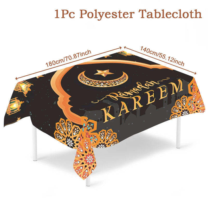 Eid Mubarak Star Moon Tablecloth Ramadan Kareem Decor for Home 2025