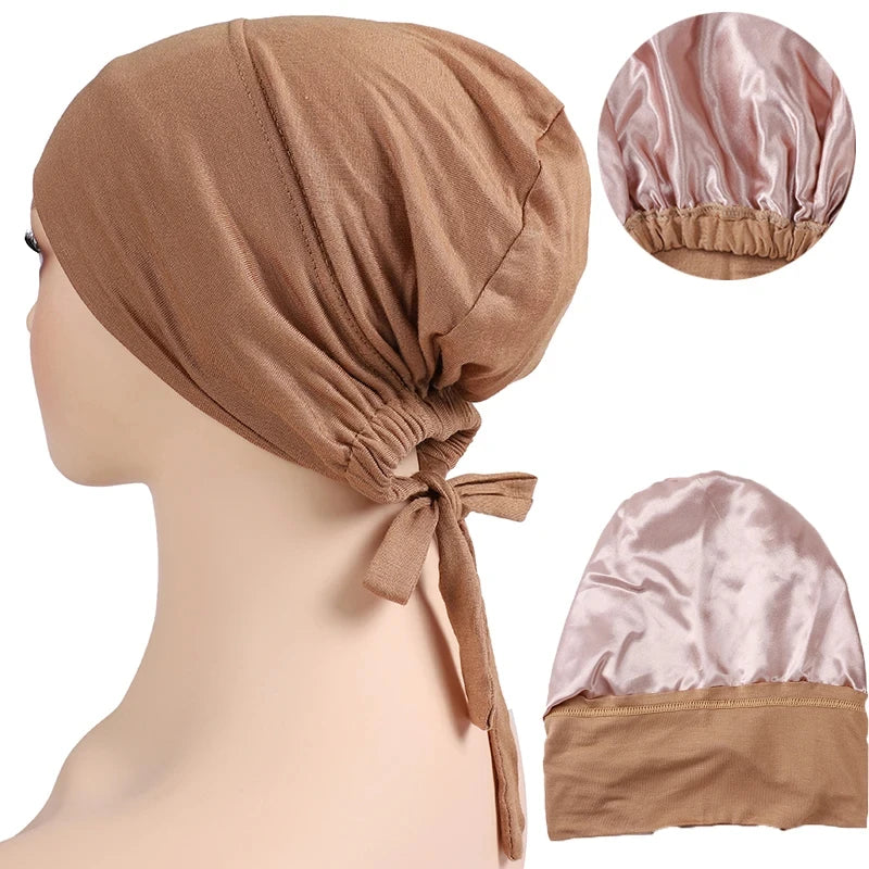 Double Layer Modal Satin Hijab Cap for Islam Women