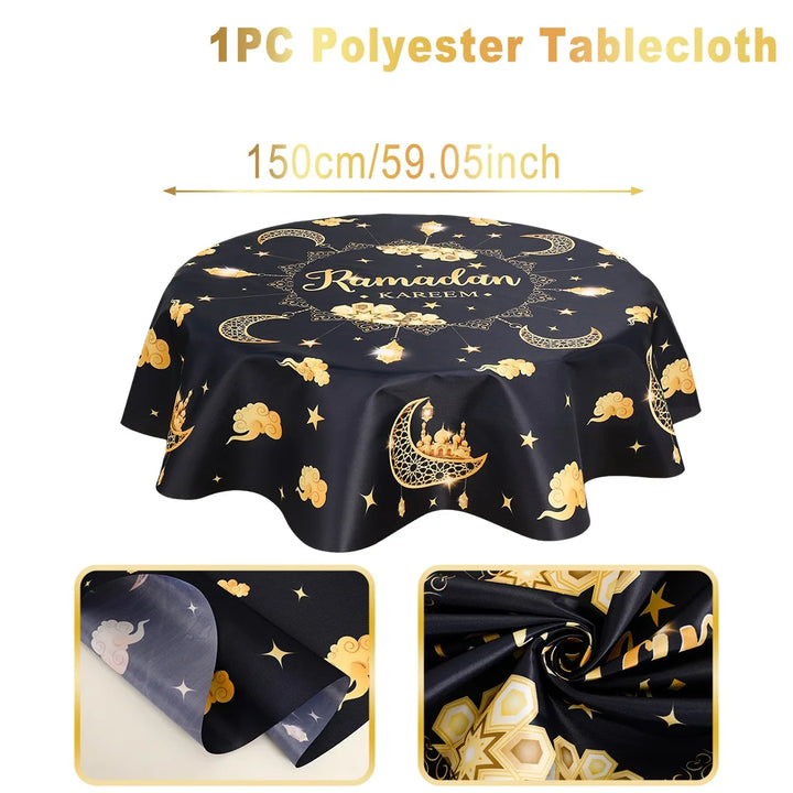 Eid Mubarak Moon Star Round Tablecloth