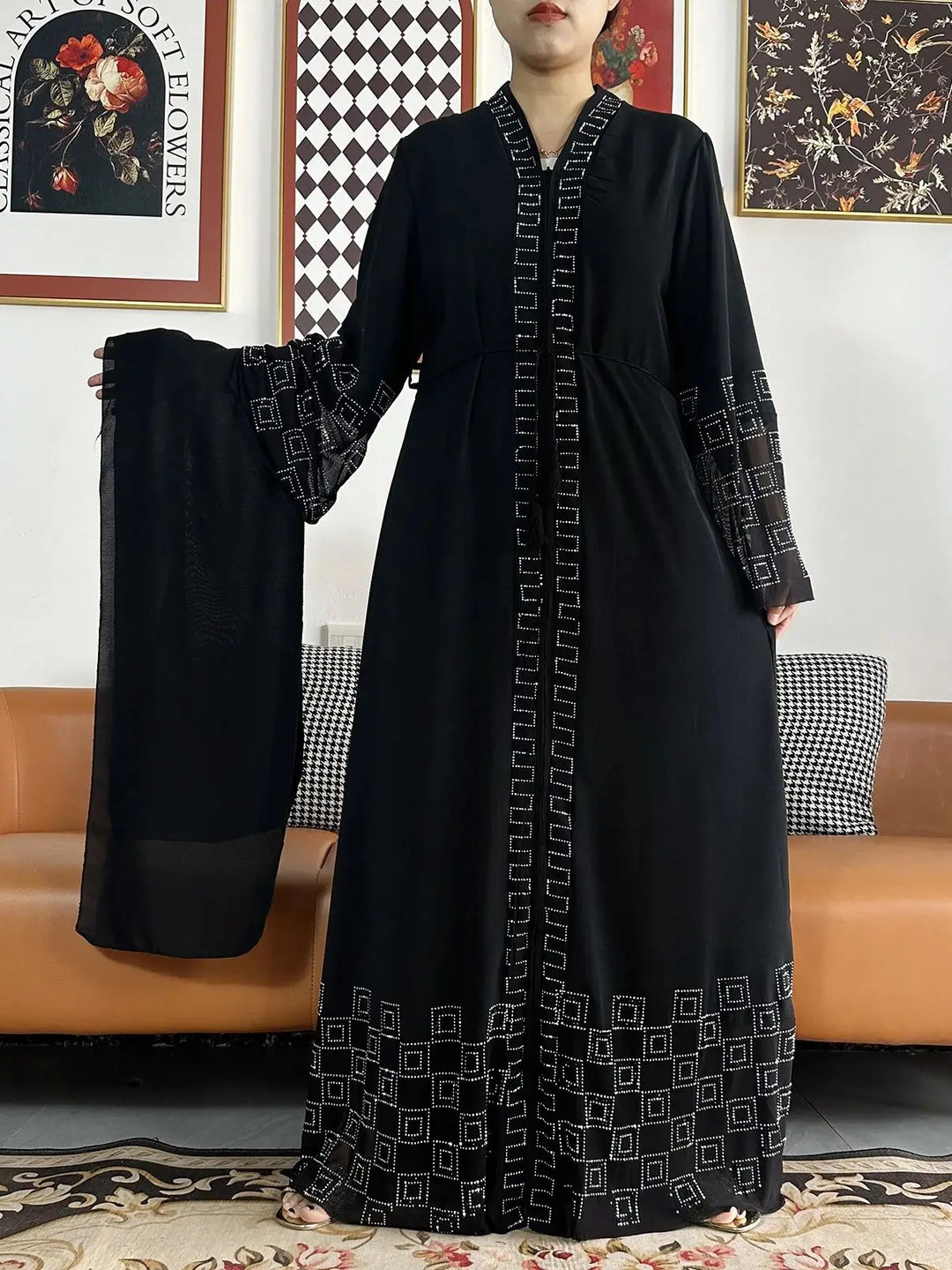 Women Long Sleeve Chiffon Abaya