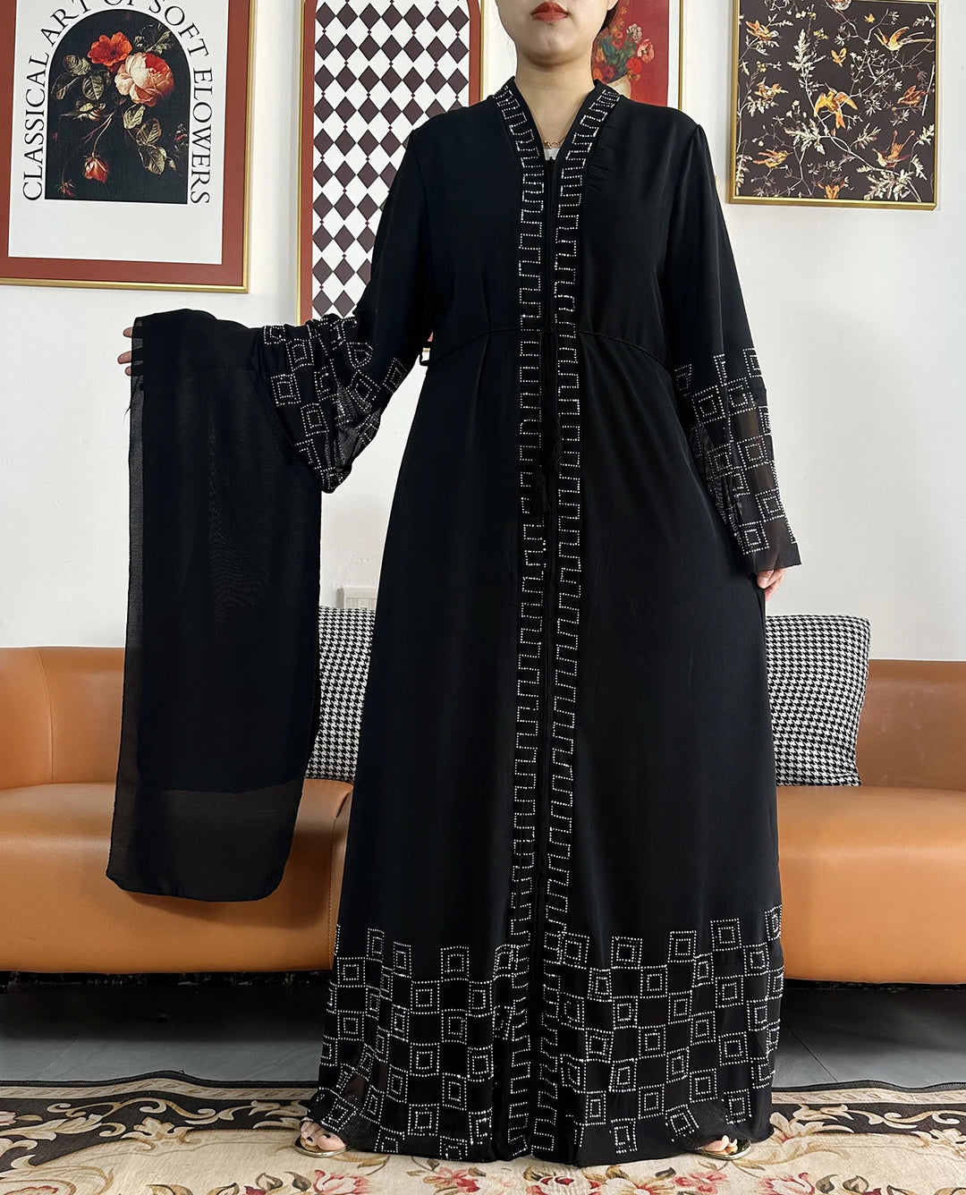Women Long Sleeve Chiffon Abaya