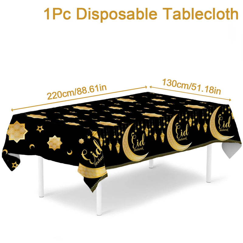 Eid Mubarak Star Moon Tablecloth Ramadan Kareem Decor for Home 2025