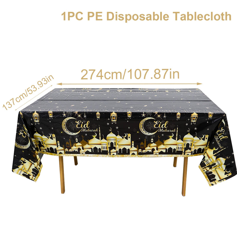 Eid Mubarak Star Moon Tablecloth Ramadan Kareem Decor for Home 2025