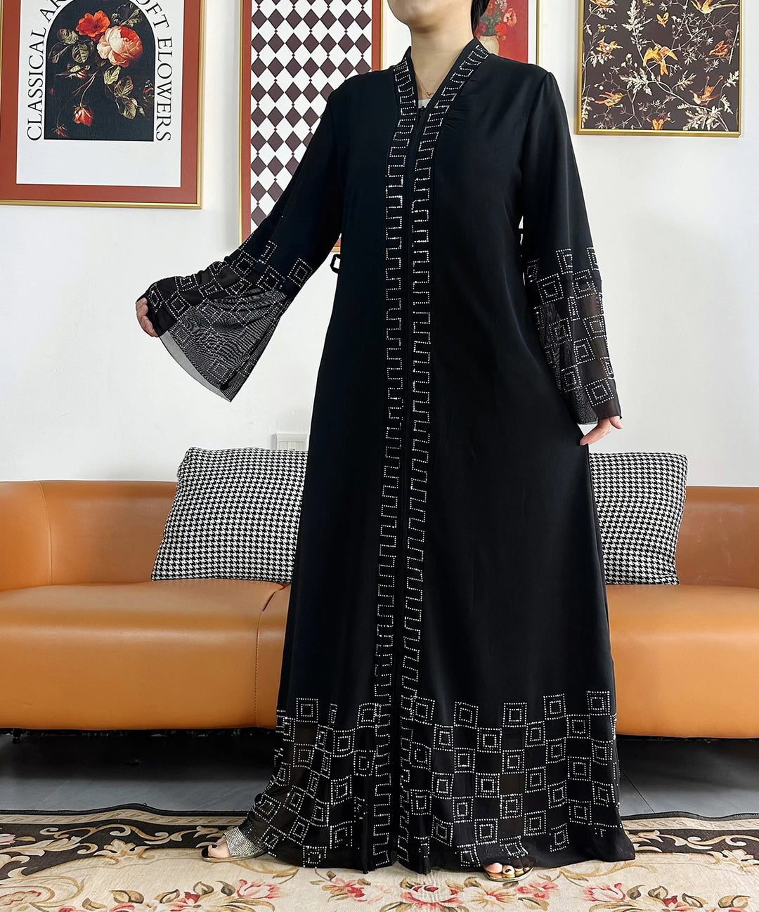 Women Long Sleeve Chiffon Abaya