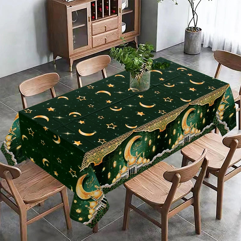 Eid Mubarak Star Moon Tablecloth Ramadan Kareem Decor for Home 2025