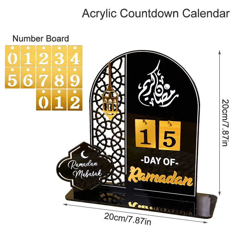 Acrylic Ramadan Countdown Calendar Gifts Day of Ramadan Calendar with Replacing Number 2025 Eid Mubarak Home Decoration Ornament