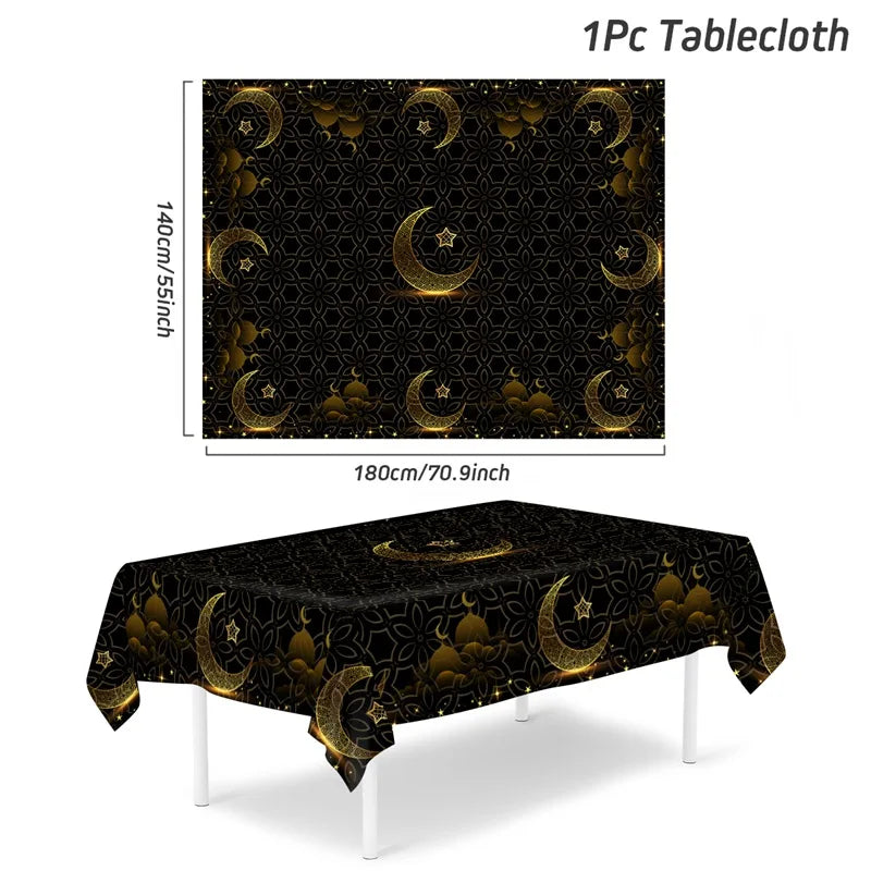 Eid Mubarak Star Moon Tablecloth Ramadan Kareem Decor for Home 2025