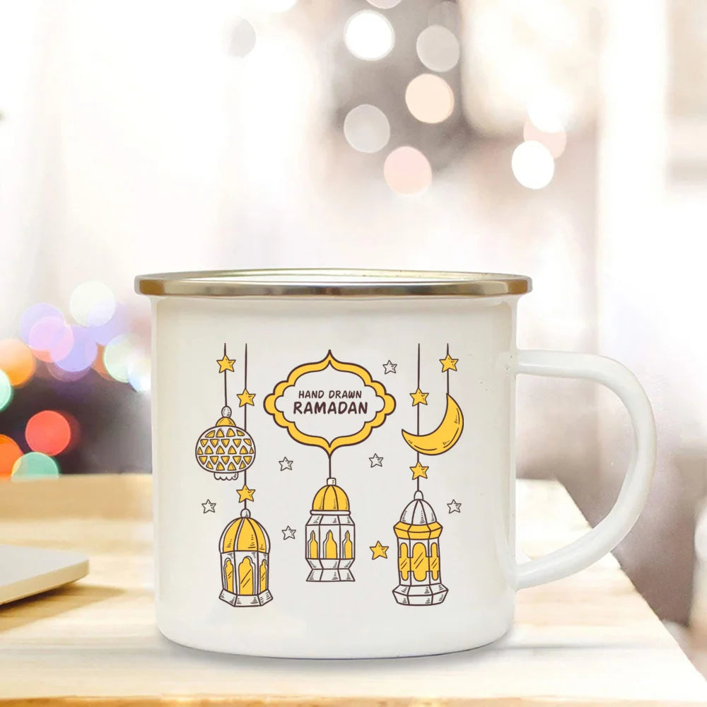 Muslim White Enamel Coffee and Tea Mug