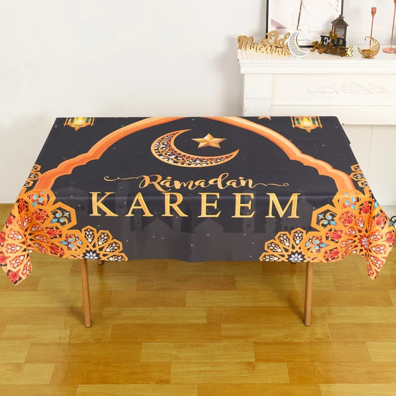 Eid Mubarak Star Moon Tablecloth Ramadan Kareem Decor for Home 2025