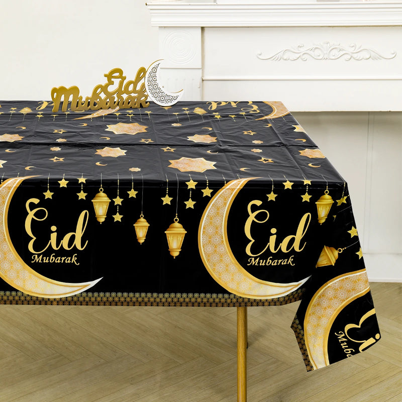 Eid Mubarak Star Moon Tablecloth Ramadan Kareem Decor for Home 2025