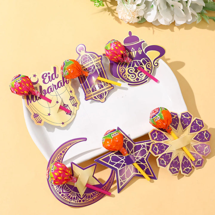 48pcs Eid Mubarak Lollipop Decor Cards