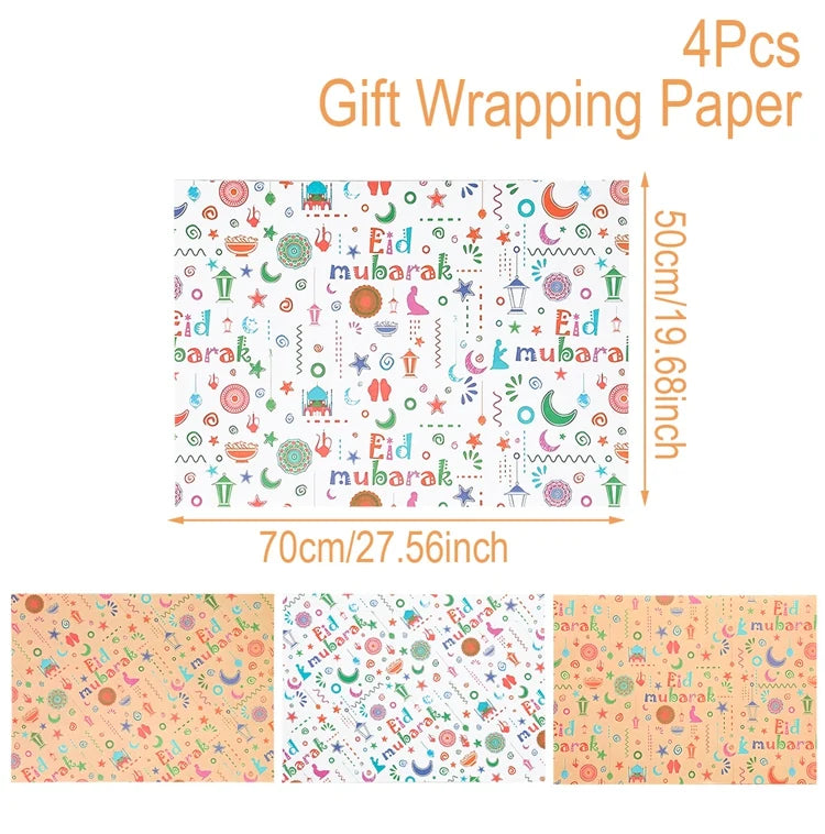 4/8/12pcs Eid Ramadan Mubarak Gift Wrapping Paper