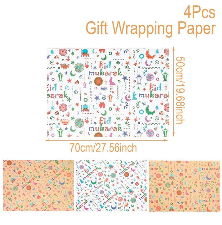 4/8/12pcs Eid Ramadan Mubarak Gift Wrapping Paper