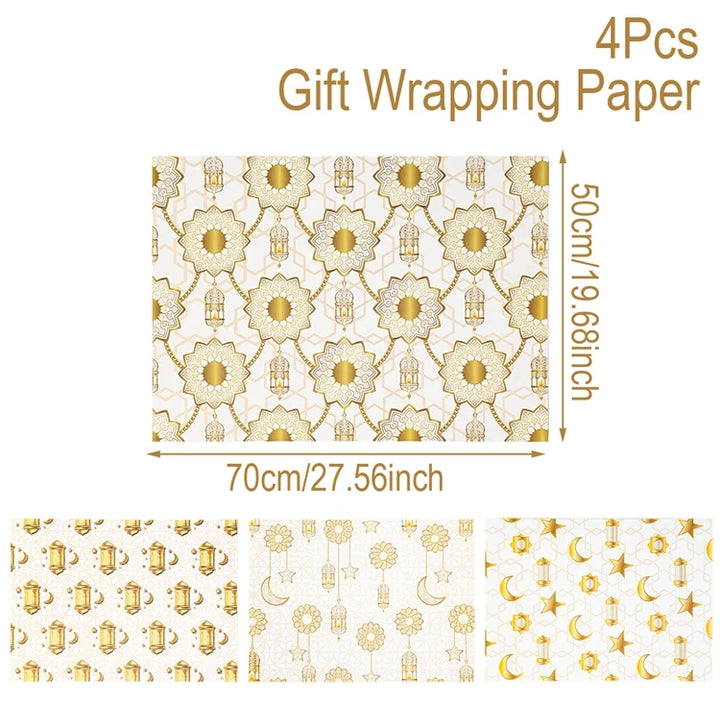 4/8/12pcs Eid Ramadan Mubarak Gift Wrapping Paper