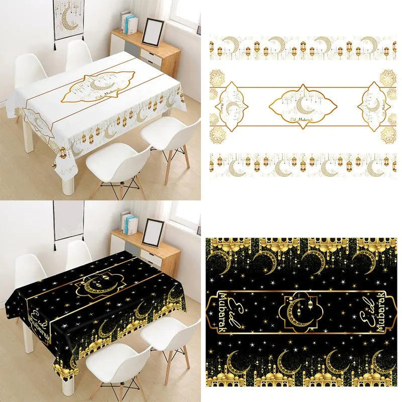 Eid Mubarak Star Moon Tablecloth Ramadan Kareem Decor for Home 2025