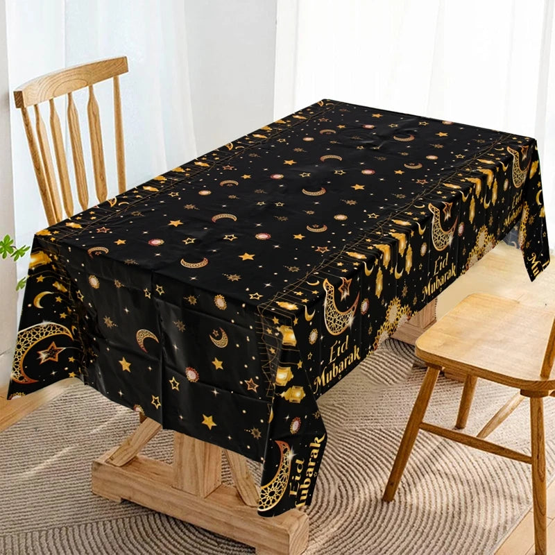 Eid Mubarak Star Moon Tablecloth Ramadan Kareem Decor for Home 2025