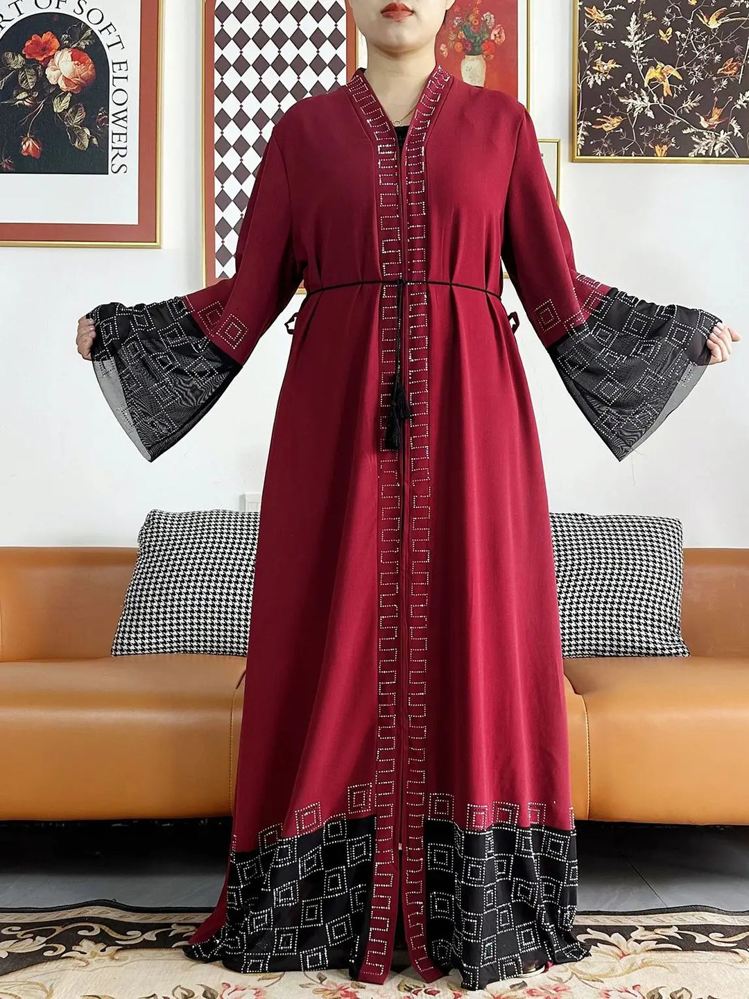 Women Long Sleeve Chiffon Abaya