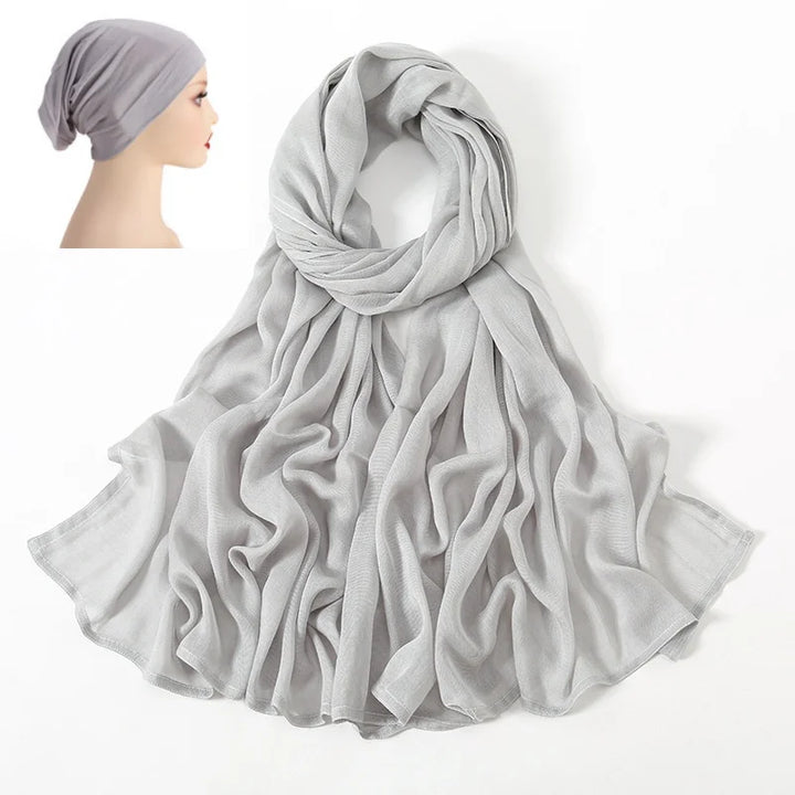 2Pcs/Set Hijab Matching Color Jersey Cap for lady