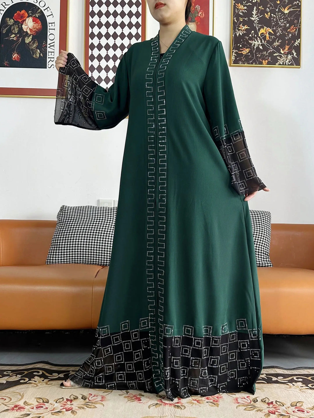 Women Long Sleeve Chiffon Abaya