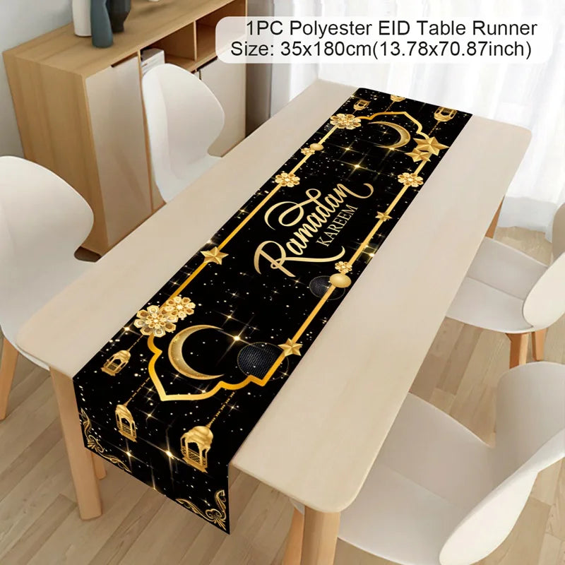 Ramadan Kareem Polyester Table Runner Ramadan Decoration For Home 2025 Islamic Muslim Party Supplies Gift EID Mubarak Al Adha