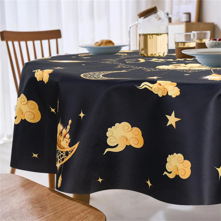 Eid Mubarak Moon Star Round Tablecloth