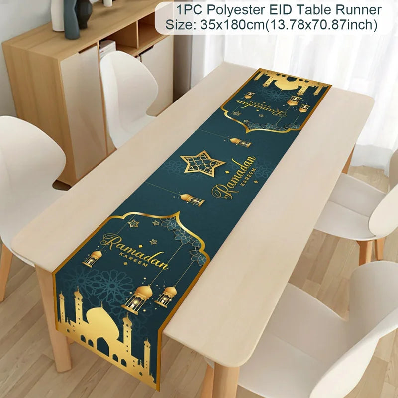 Ramadan Kareem Polyester Table Runner Ramadan Decoration For Home 2025 Islamic Muslim Party Supplies Gift EID Mubarak Al Adha