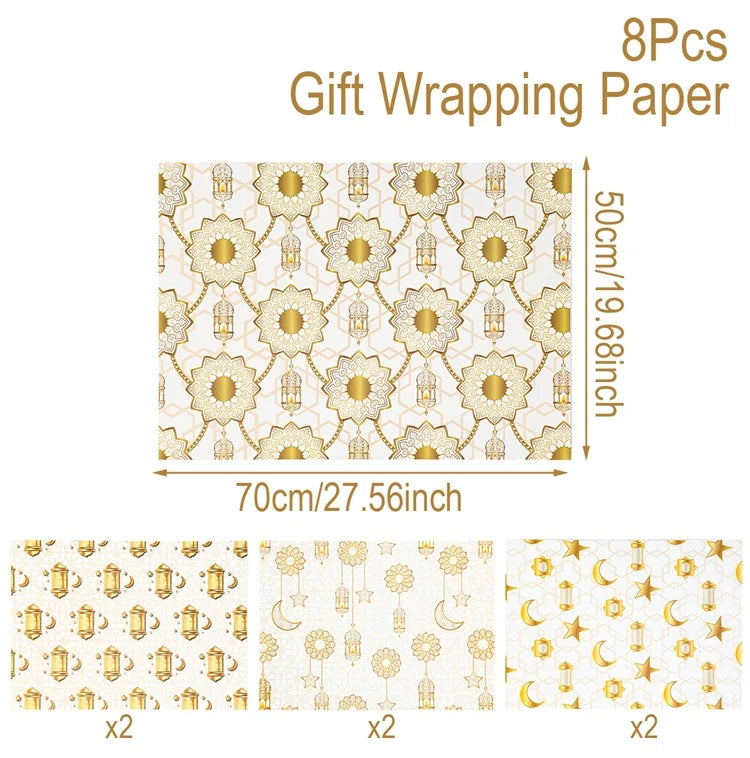 4/8/12pcs Eid Ramadan Mubarak Gift Wrapping Paper